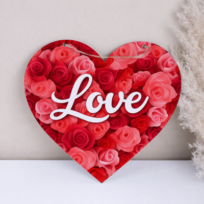 підвіска серце 31см червоне Love з квітами