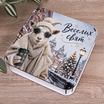 Коробка квадратная 19,5 см «Merry Christmas» с елочкой