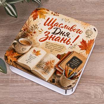 Коробка квадратна 19,5 см  "Щасливого Дня знань!»