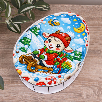Коробка 25 см Кіндер із козою на санах