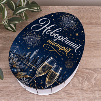 Коробка 28 см дерев'яна кіндер "Новорічний настрій" новорічна