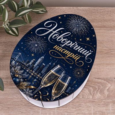Коробка 28 см дерев'яна кіндер "Новорічний настрій" новорічна