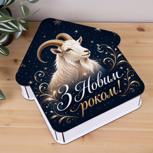 Коробка-хатка розмір М "З Новим роком!" з козою