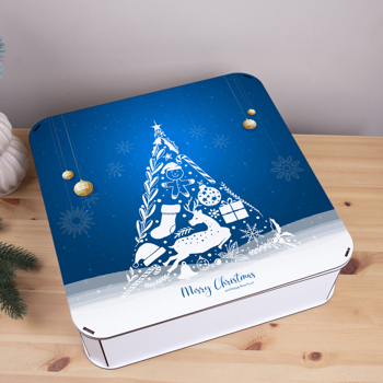 Коробка квадратная 40 см новогодняя "Merry Christmas" с елочкой