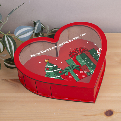 коробка сердце 31 см деревянная красная "Merry Christmas and Happy New Year"
