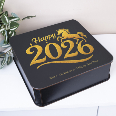 Коробка квадратна 27 см «Happy 2026» чорна