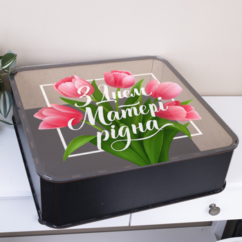 коробка квадратная 40см деревянная "с днем матери родная"