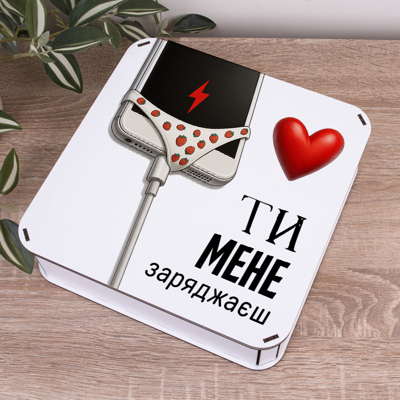 Коробка квадратна 24 см Ти мене заряджаєш
