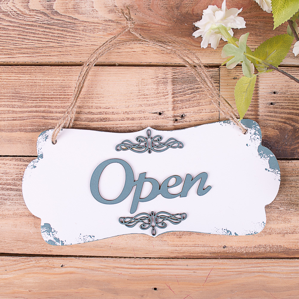 Табличка двухсторонняя "open closed" лазурная