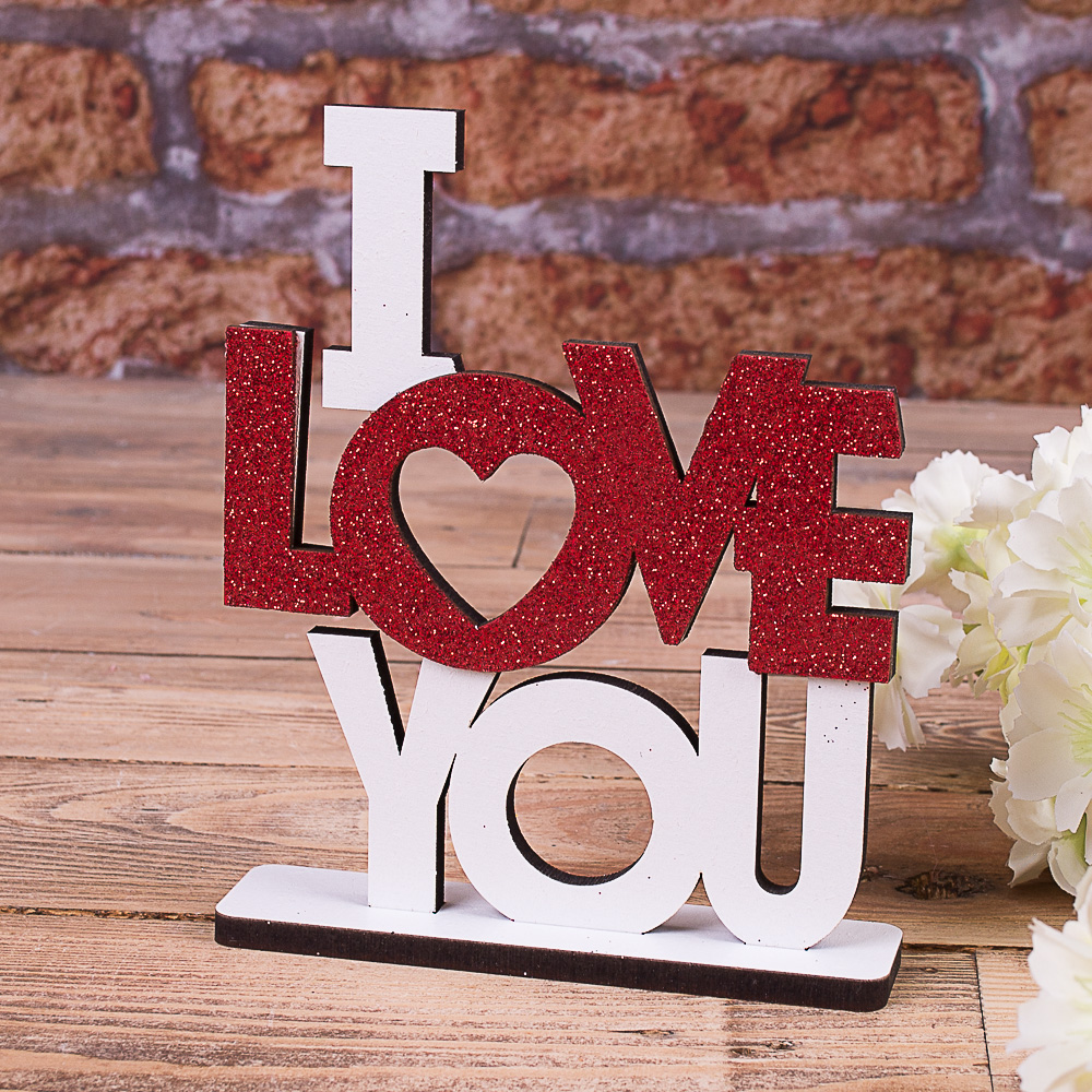 статуэтка "I love you" слово с красными блестками