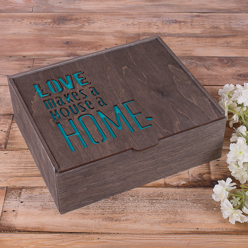 gift box деревянный ящик  "love makes home" коричневый