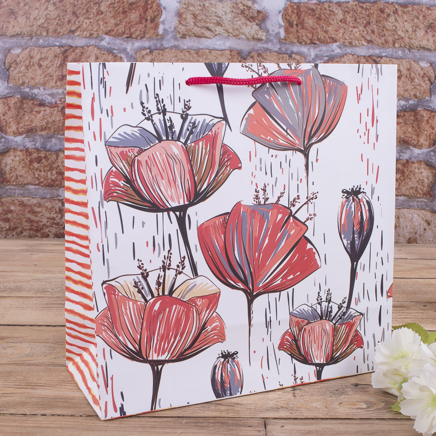 W1-111 пакет 23*23*10  "нарисованные цветы"
