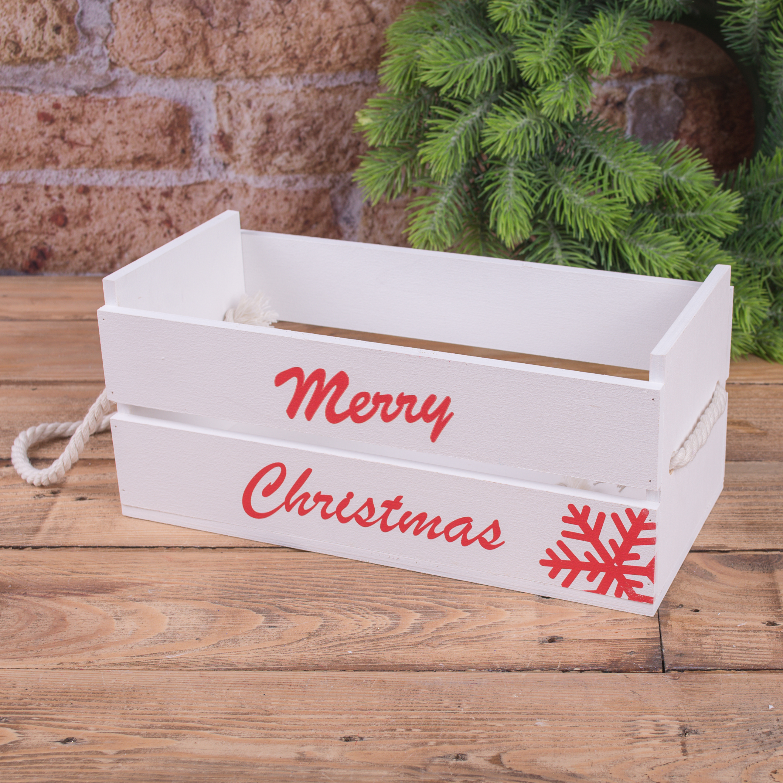 ящик деревянный "merry christmas" белый