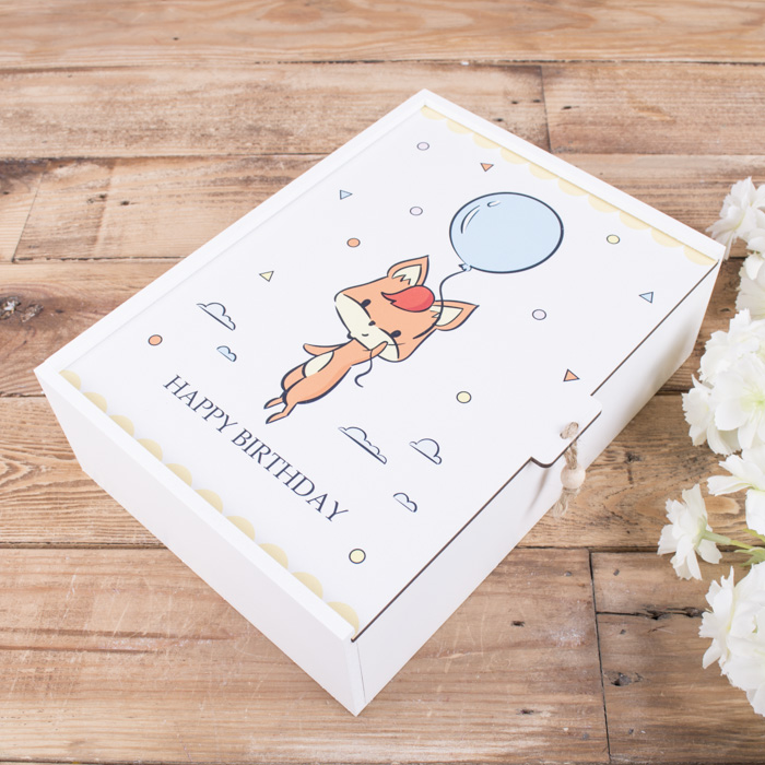 Коробка прямоугольная 29 см деревянная "happy birthday (с лисенком)"