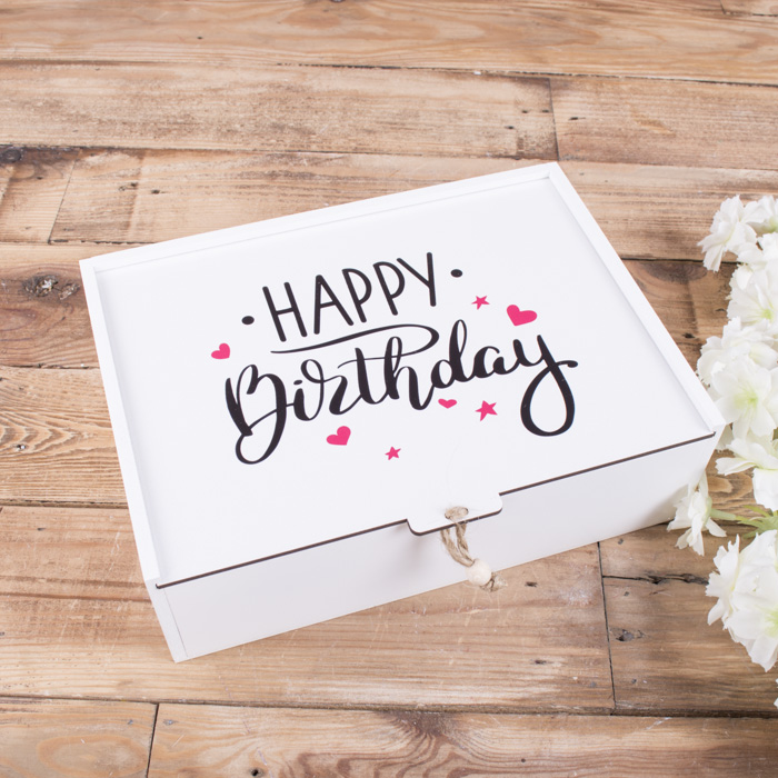 Коробка прямоугольная 29 см деревянная "happy birthday "