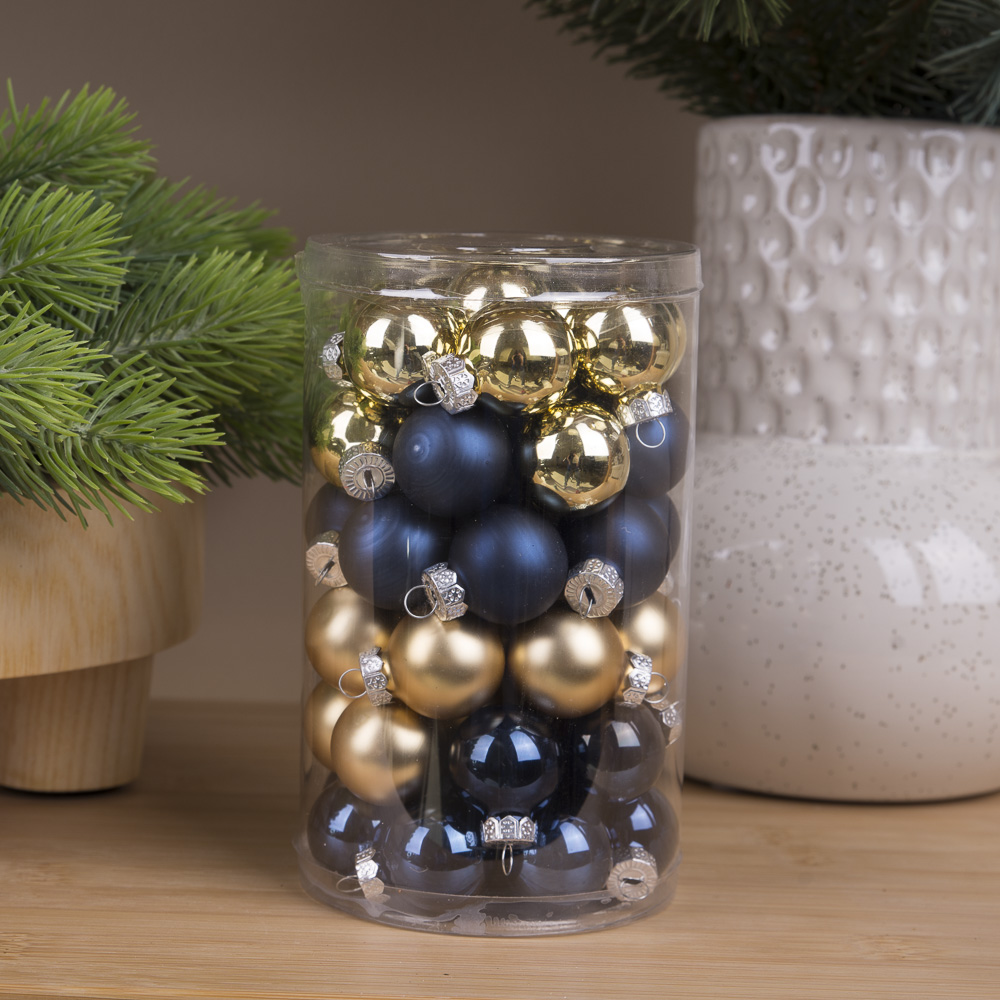 Новорічні кулі скло 2,5см (48шт) mix blue+gold