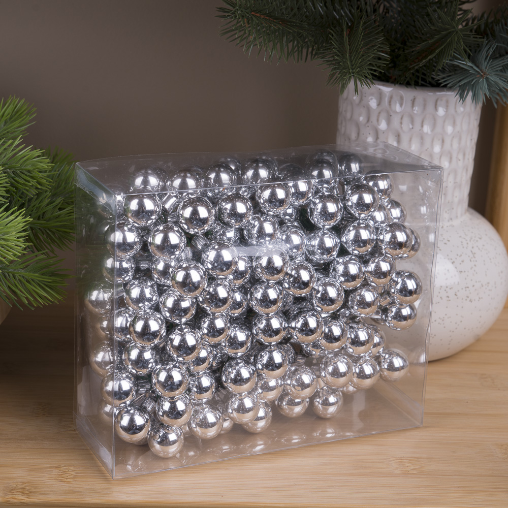 шарики на проволоке из стекла в коробке (2см) silver shiny