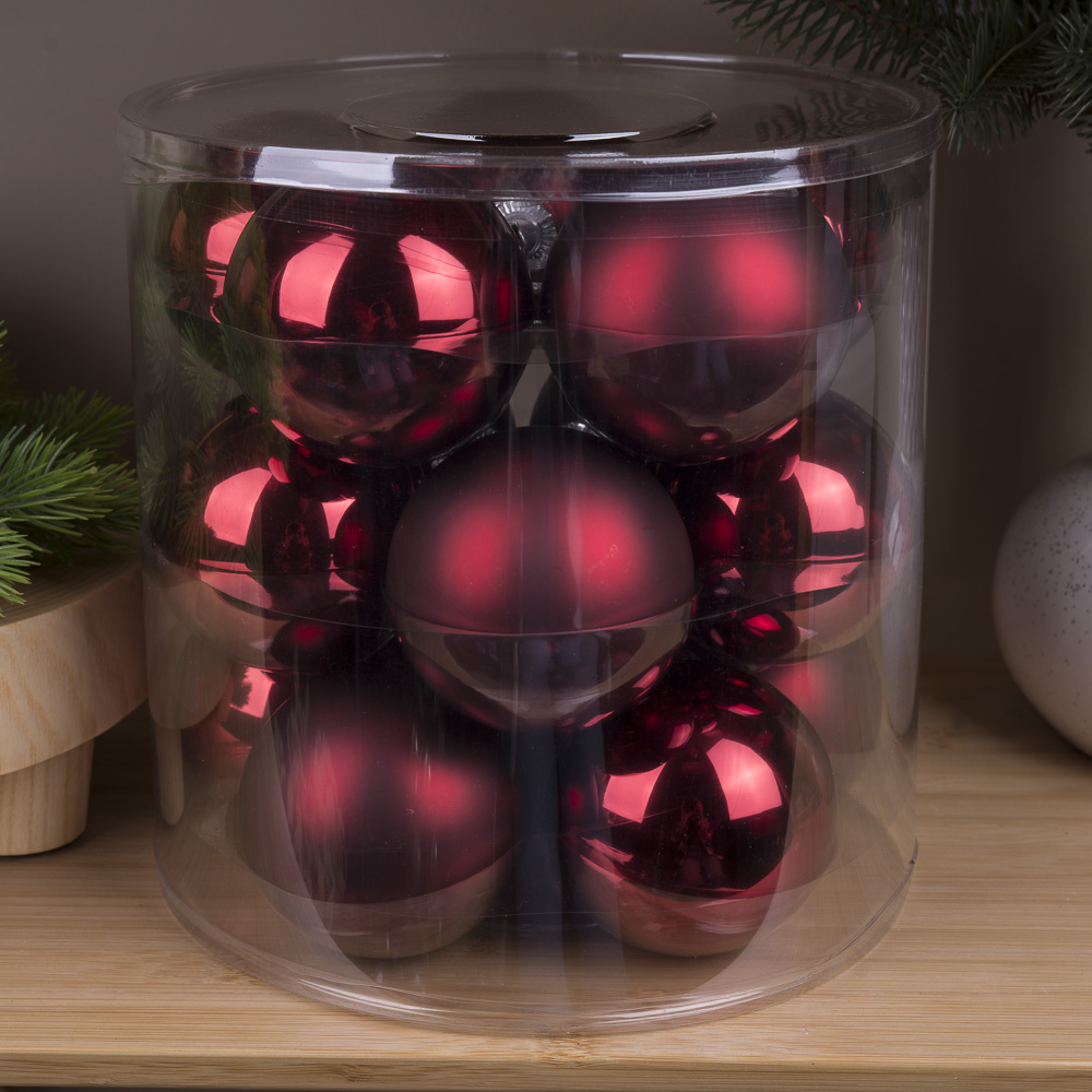 елочные шары 8 см (15 шт) стекло dark red