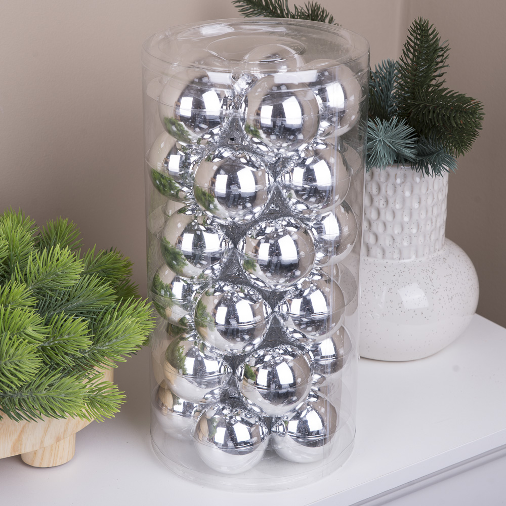 шары елочные из стекла 5,7см (набор 30шт) silver shiny