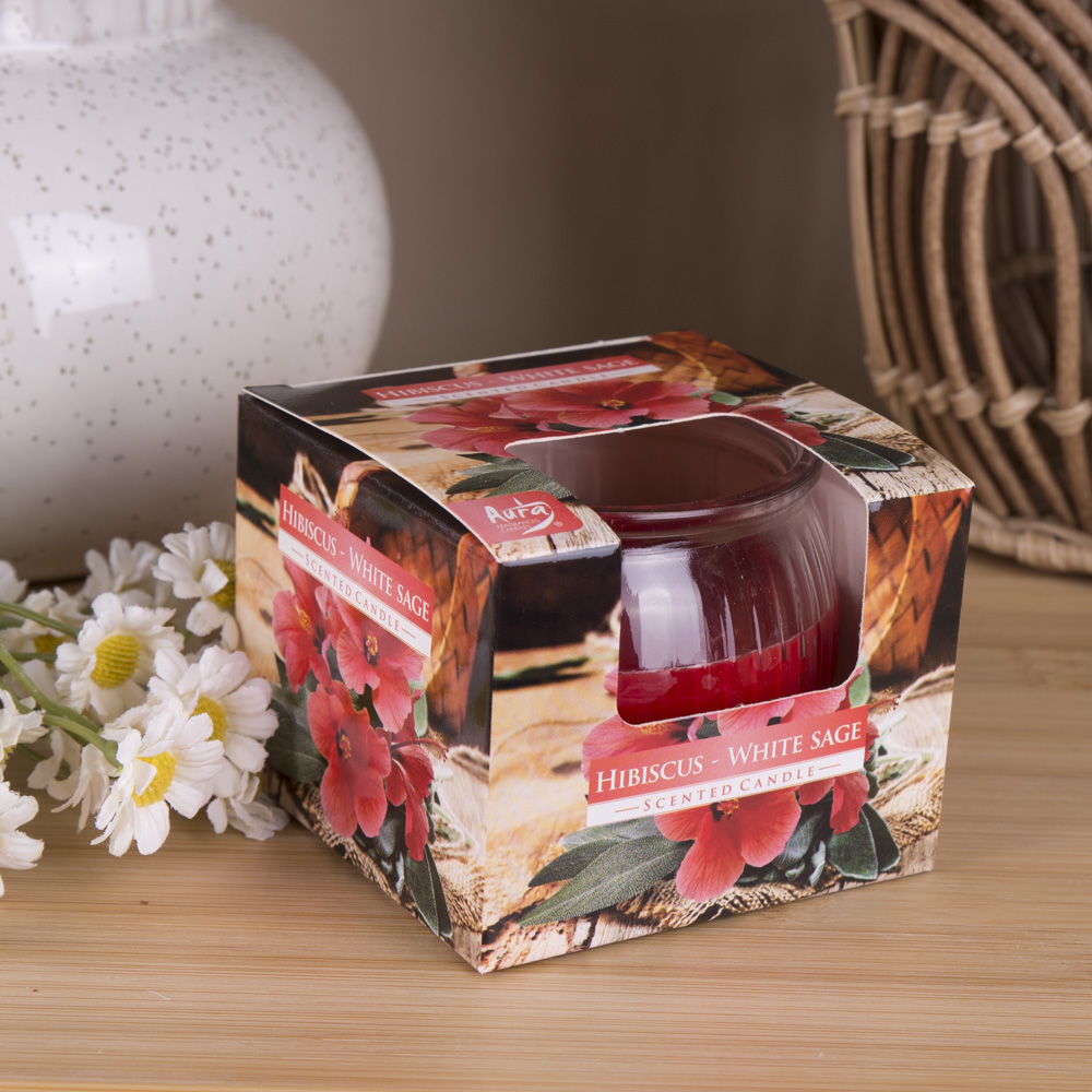 Арома свеча в стакане "hibiscus -white sage"