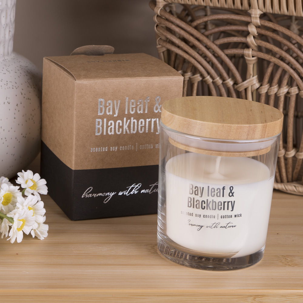Арома свеча в стакане с бамбуковой кришкой "bay leaf & blackberry"