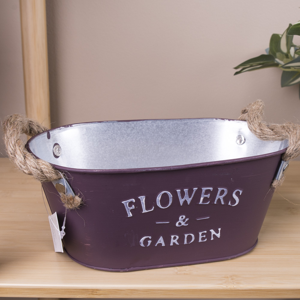 металлическое кашпо ретро овальное "flowers & garden" фиолетовое