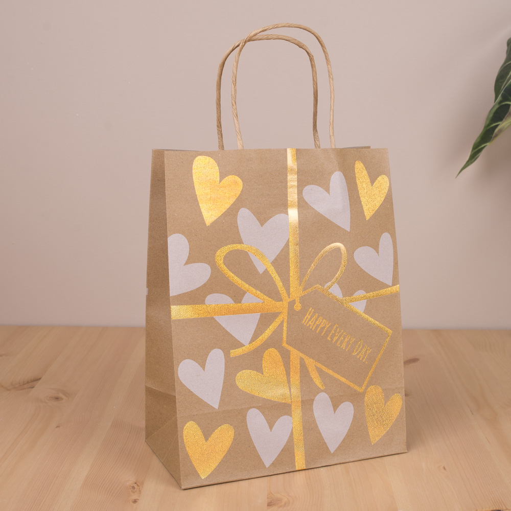 пакет крафт  микс "happy every day" 23*18*9  золото