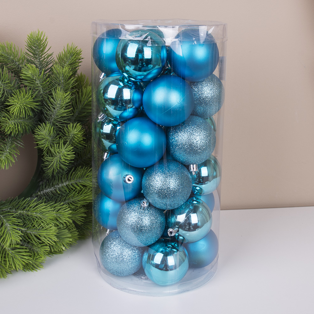 шары елочные (6см, набор 30шт) light blue