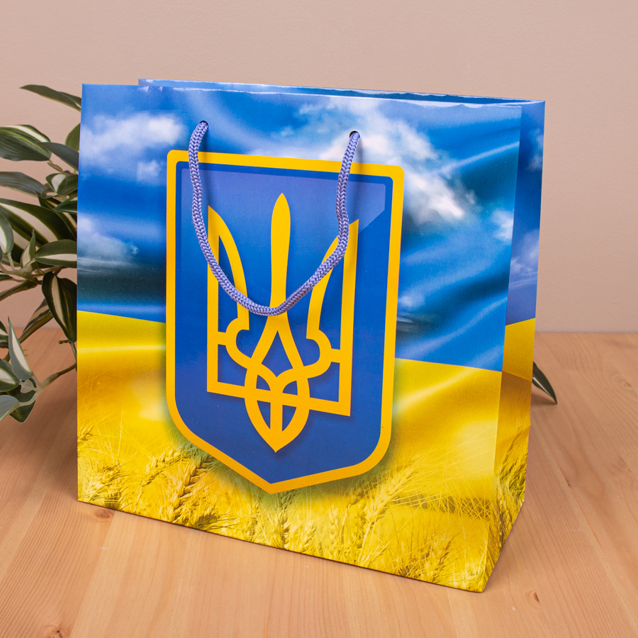 подарочный пакет 23*23*10 Герб Украины