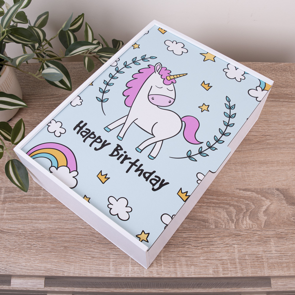 Коробка прямоугольная 32 см " happy birthday ( единорог)"