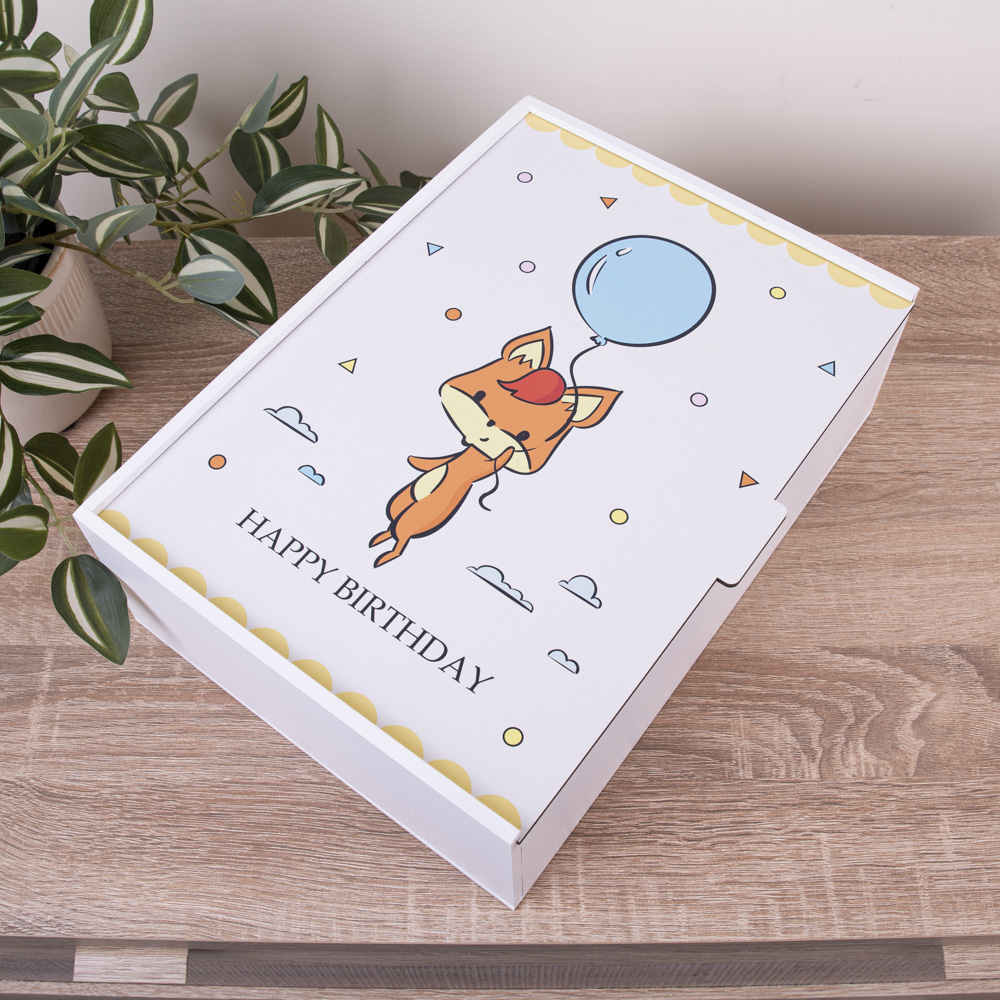 Коробка прямоугольная 32 см " happy birthday ( с лисенкам)"