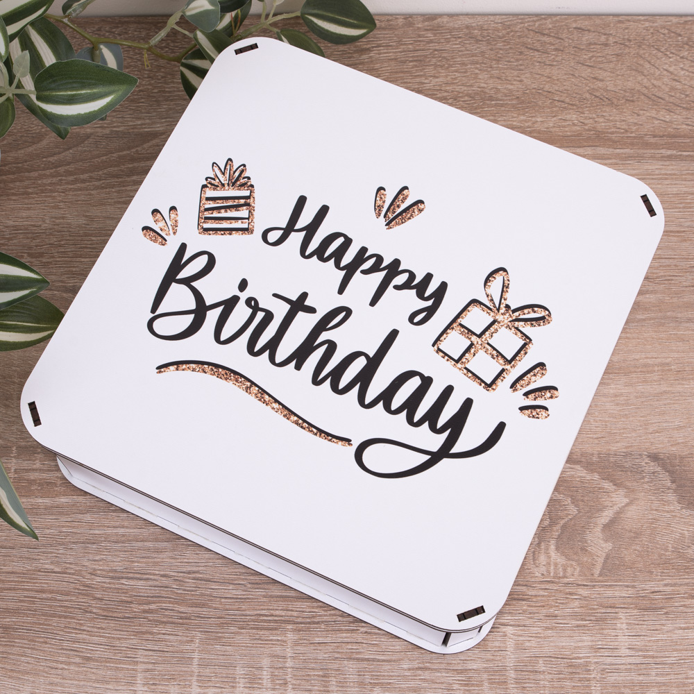 Коробка квадратная 24 см "Happy birthday" с подарками