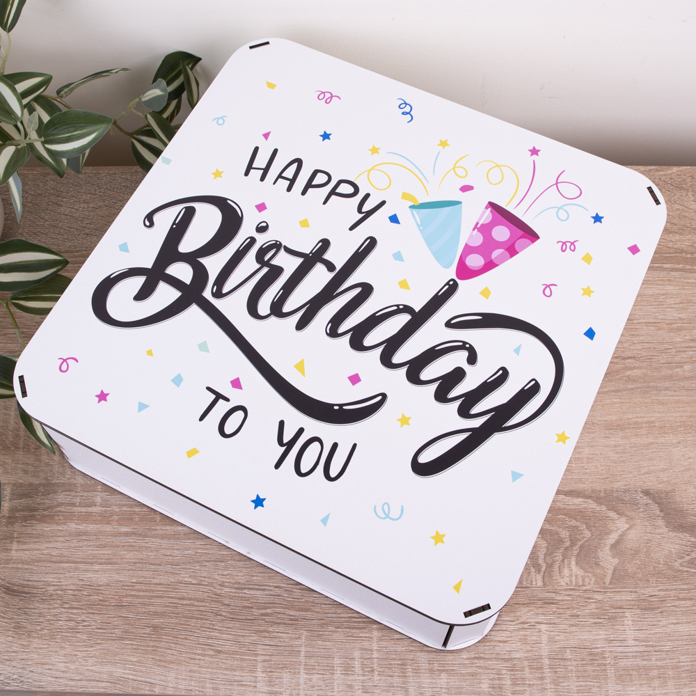 Коробка квадратная 32,5 см. "Happy birthday to you"