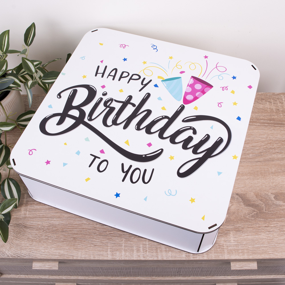 Коробка квадратная 40 см. "Happy birthday to you"