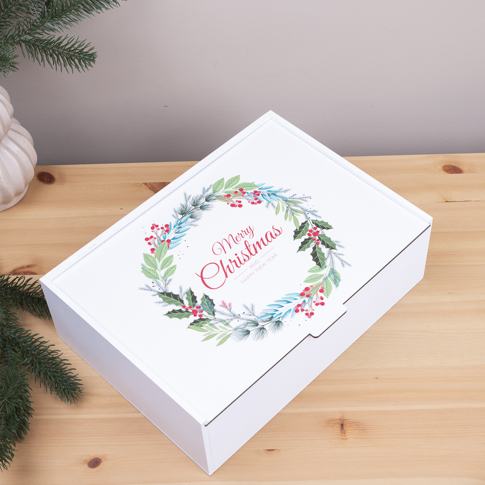 коробка прямоугольная 32 см деревянная "merry christmas"