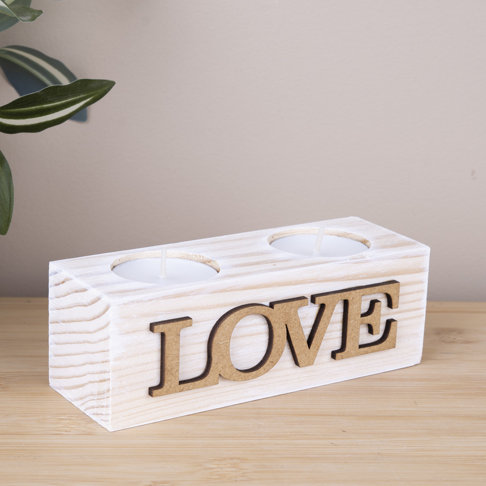 Подсвечник  деревянный натур  "LOVE"