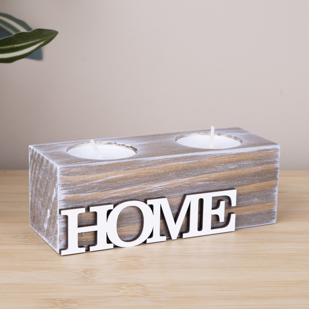 Подсвечник  деревянный коричневый "HOME"