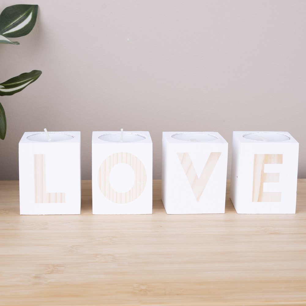 Подсвечник деревянный (набор 4 шт) love