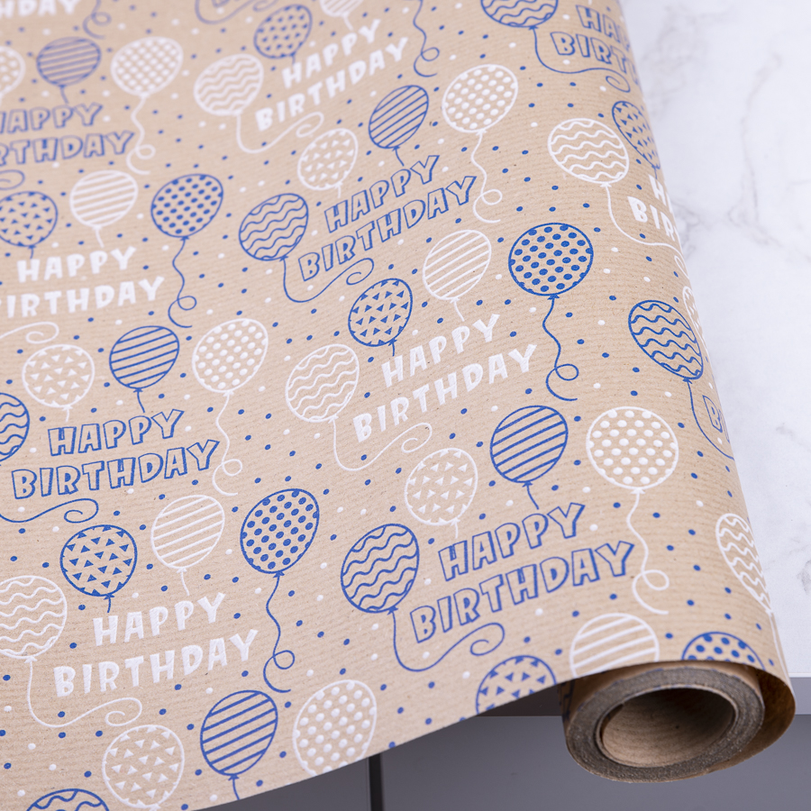 папір подарунковий  70см * 10м. happy birthday з синіми кульками
