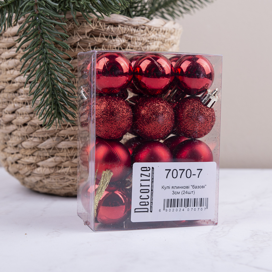 елочные шары 3 см (24шт) красные