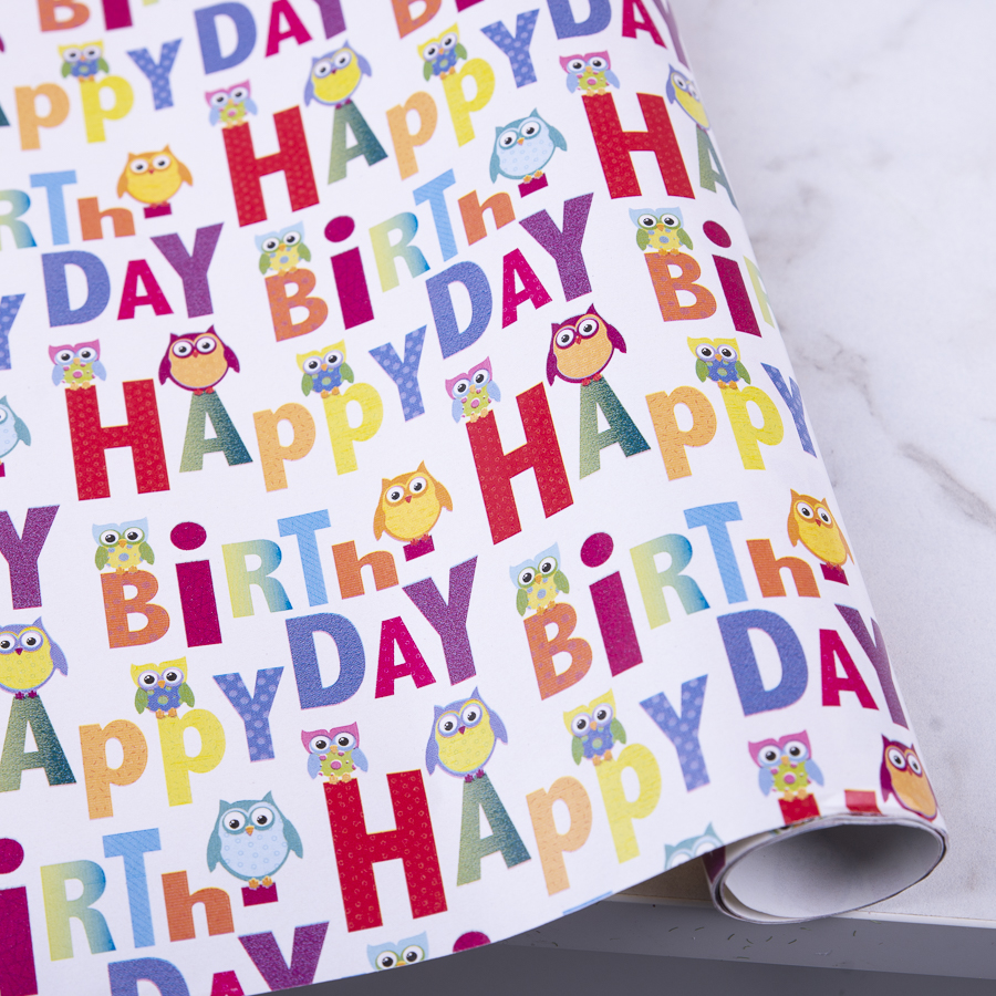Папір подарунковий 2м happy birthday сови
