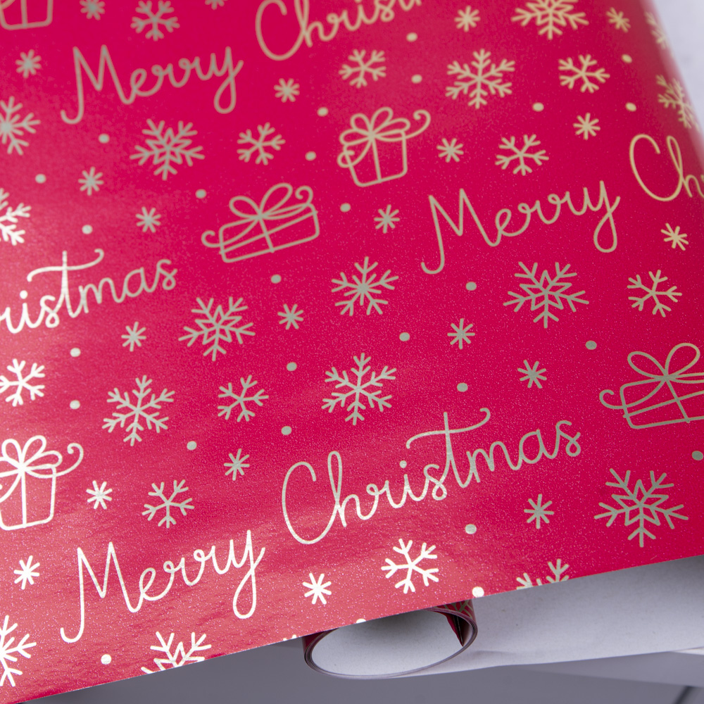 Папір металізований 2м. * 70 см merry christmas червоний