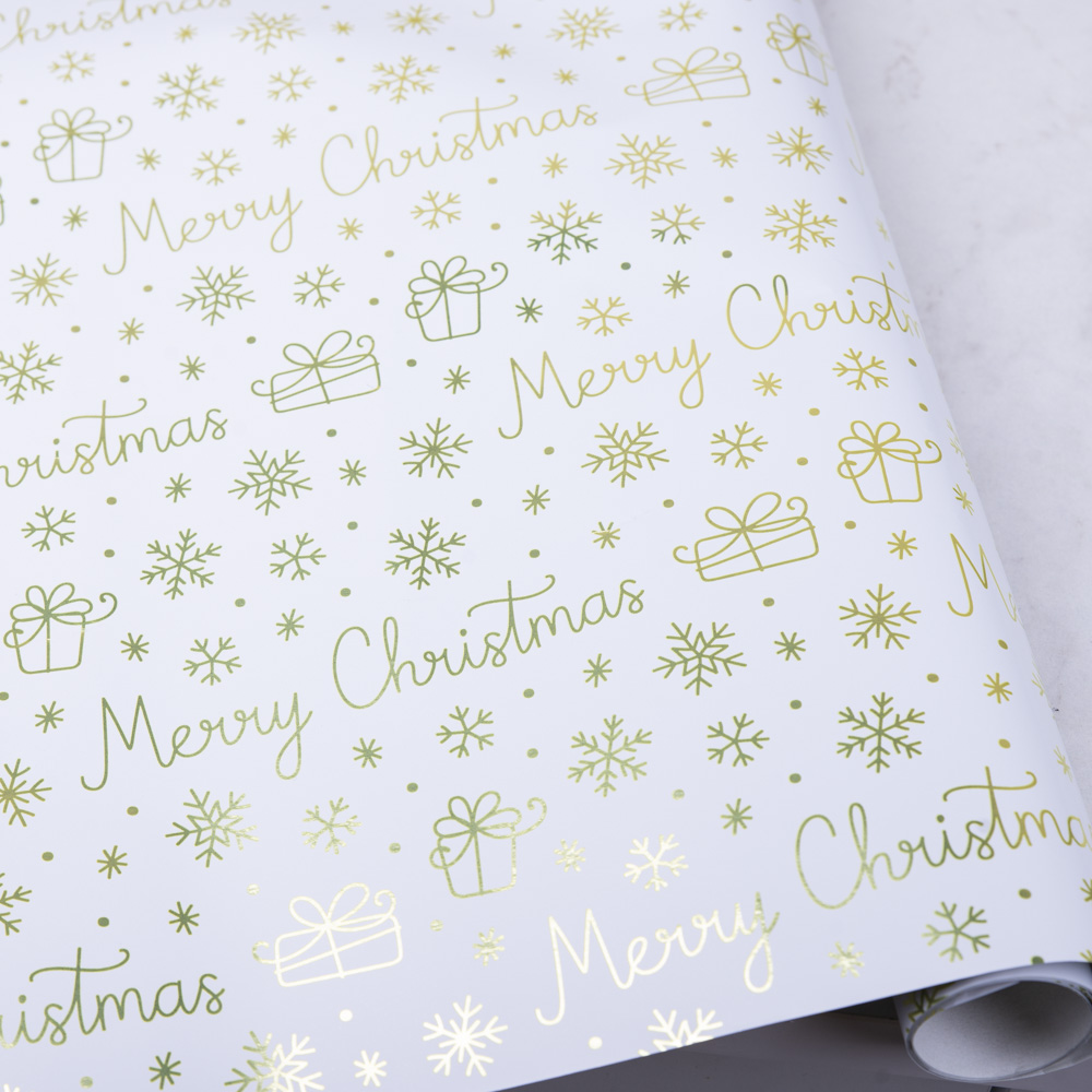 Металлизированная бумага 2м. * 70 см с надписью "Merry Christmas" белого цвета