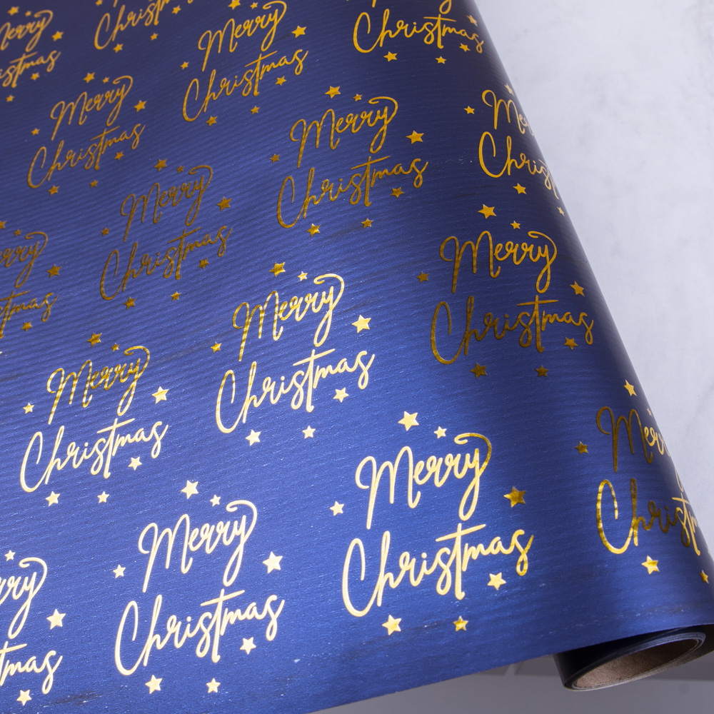 Папір металізований 2м. * 70 см merry christmas на синьому