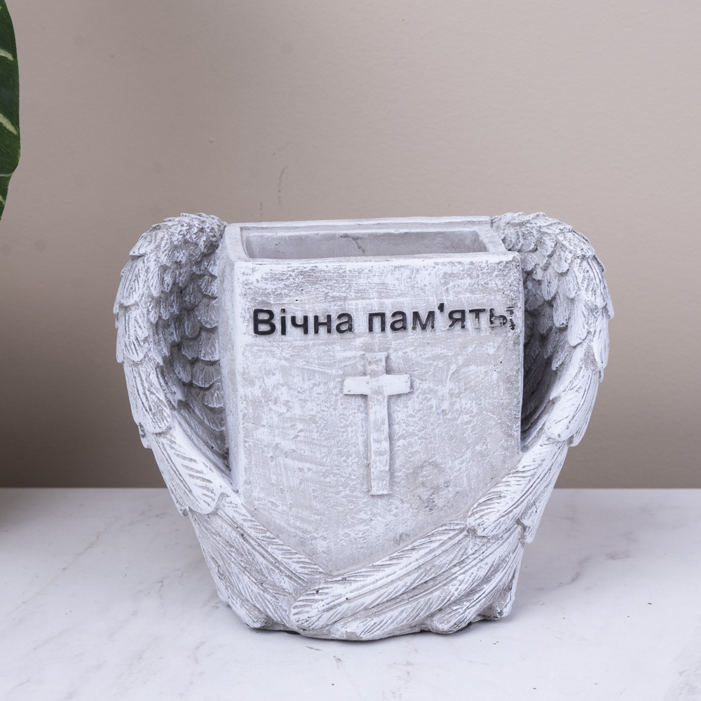 Кашпо бетонное квадратное серое 17см "вечная память"