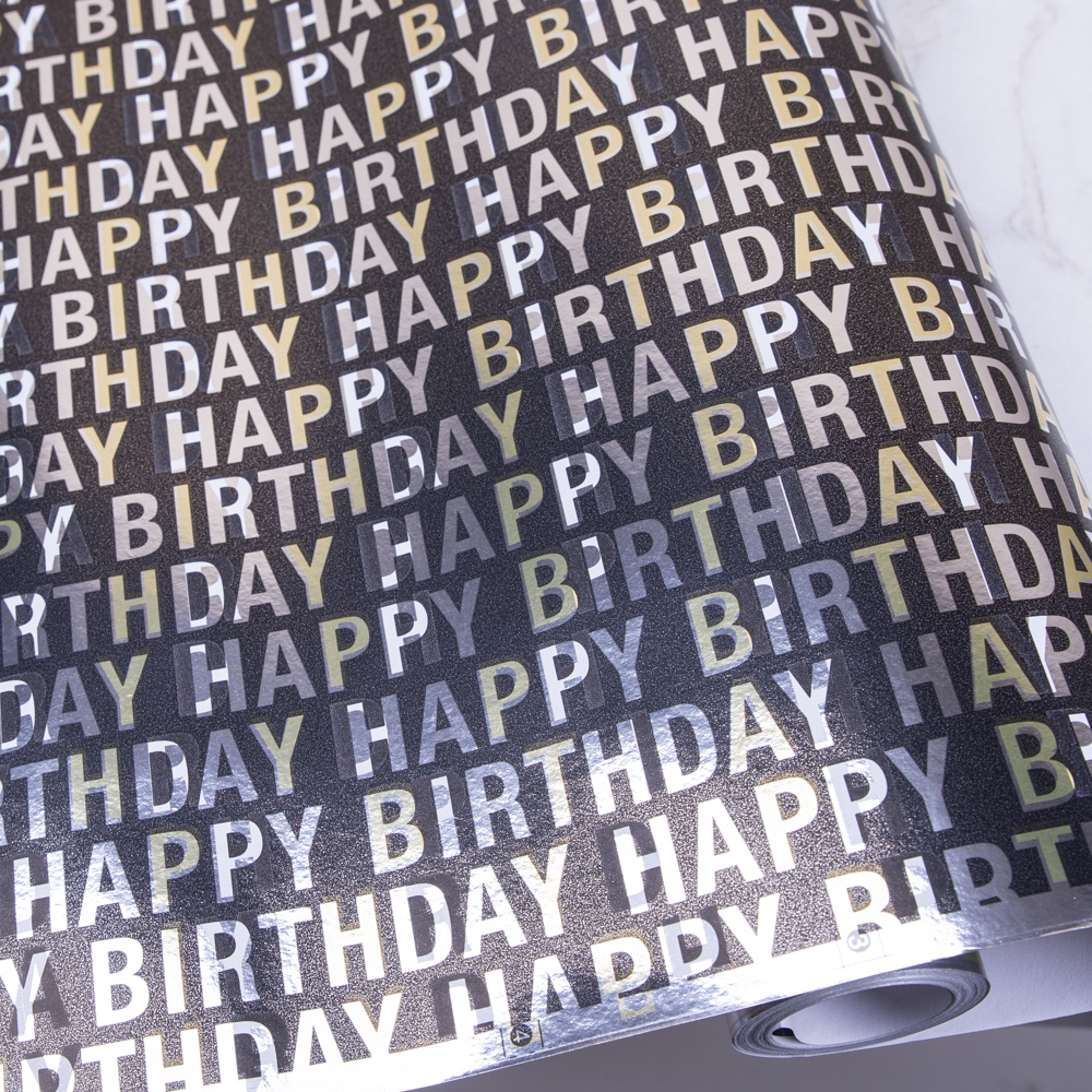 папір металік 70см * 10м. happy birthday на чорному