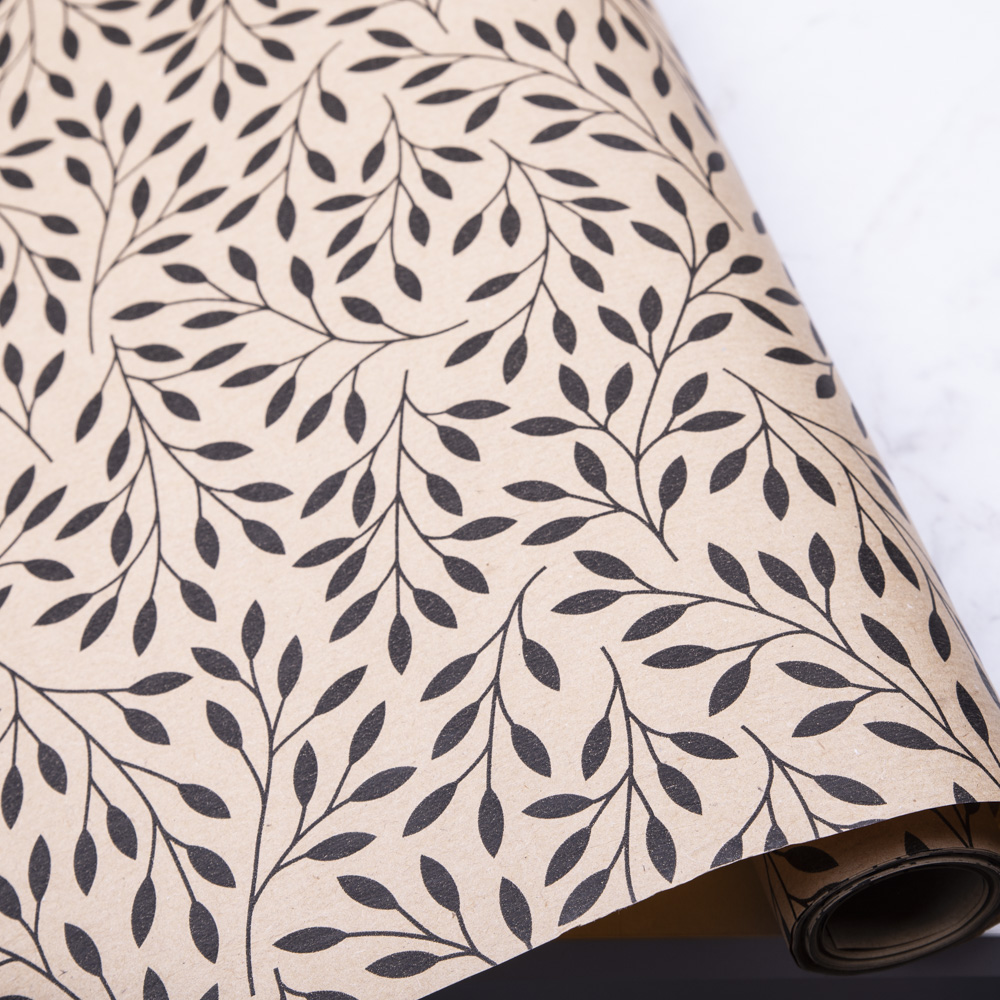 бумага подарочная 10м в чорні листочки