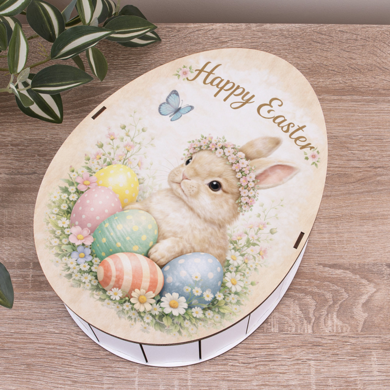 Коробка 28 см деревянная киндер "Happy Easter"