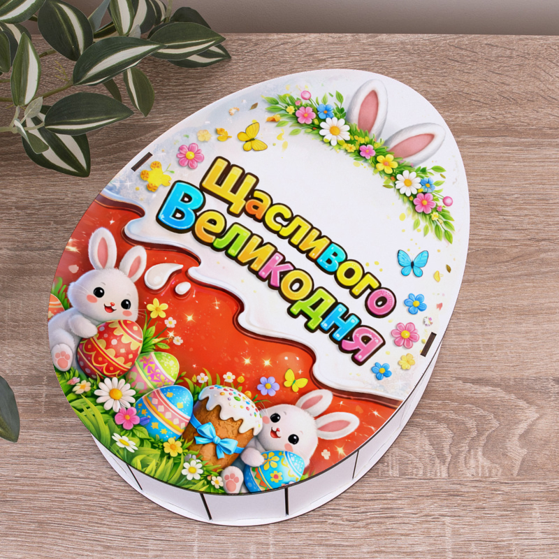 Коробка 28 см деревянная "Счастливой Пасхи" в стиле Kinder