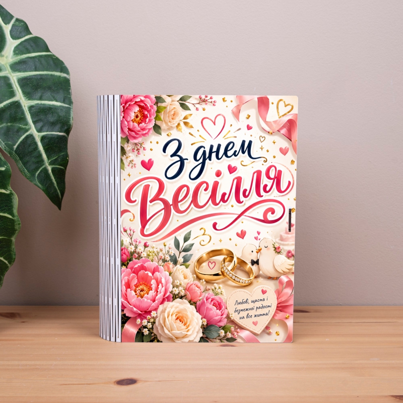Коробка-книга З днем весілля класика рожеві квіти
